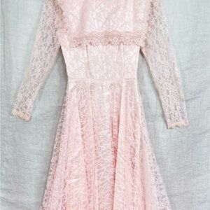 Vintage Jo-Ed‎ Sophisticates Pink Lace Maxi Dress Capelet Collar Long Sleeve 5/6